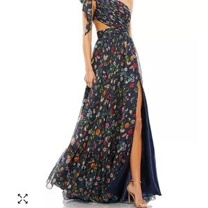 Mac Duggal Pink and Yellow Asymmetrical Ruched Gown